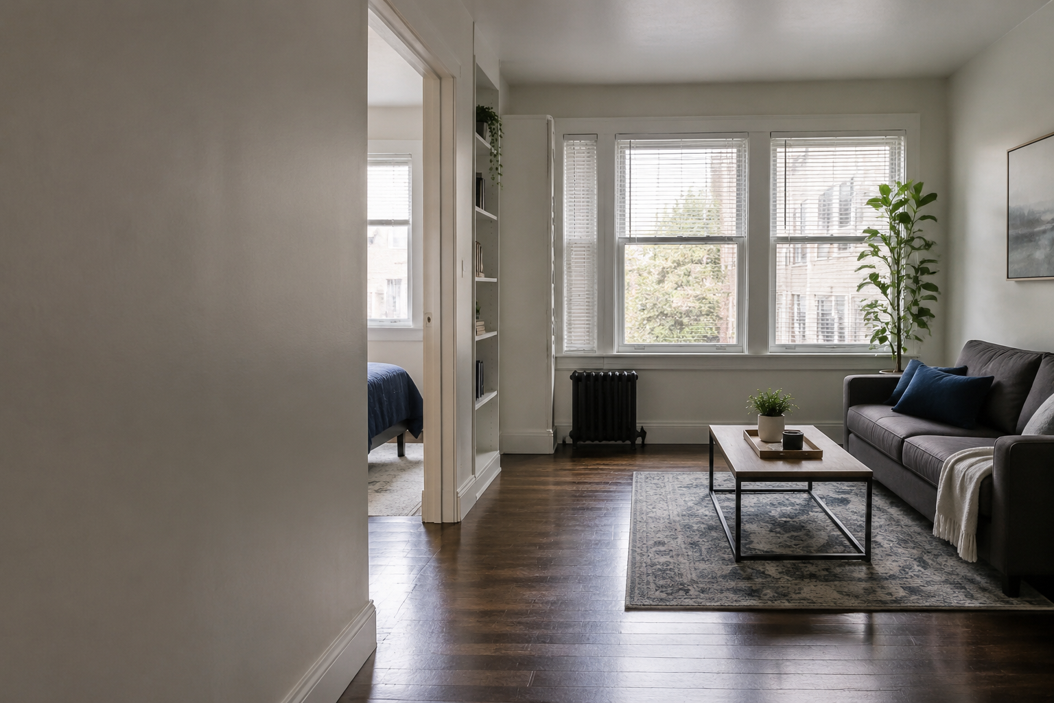 A clean, restored apartment living space